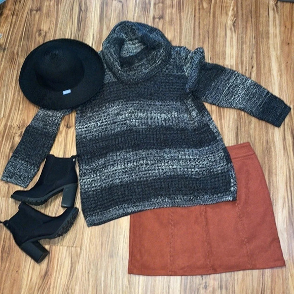 Calvin Klein women sweater 1X xl 16 18 cowl knit black white long sleeve NWT - Picture 1 of 7